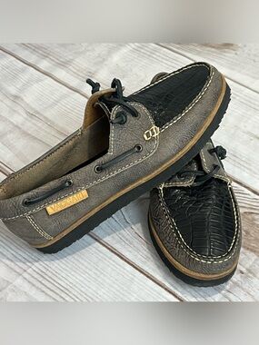 Vaccari goat exotic leather Men’s Brown & Black Leather Boat Shoes lux loafer
